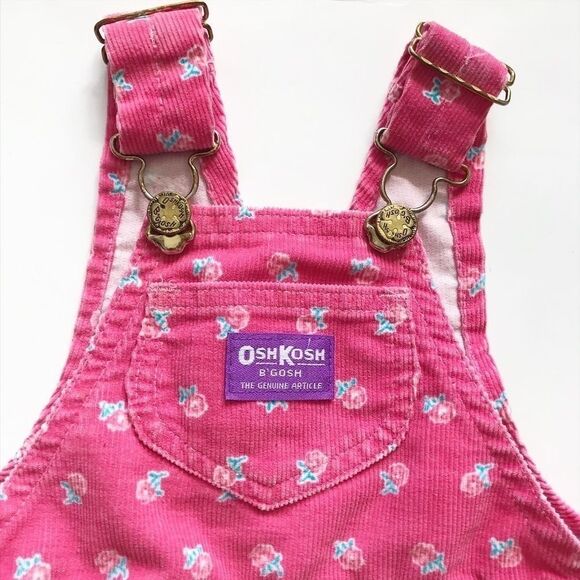 Vintage Oshkosh pink floral corduroy overalls 2T - Picture 2 of 8